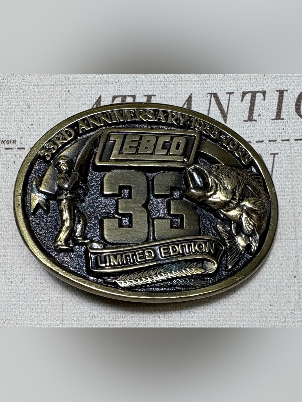 Zebco Belt Buckle 33rd Anniversary Limited Edition 1988 Made in USA Fishing Reel